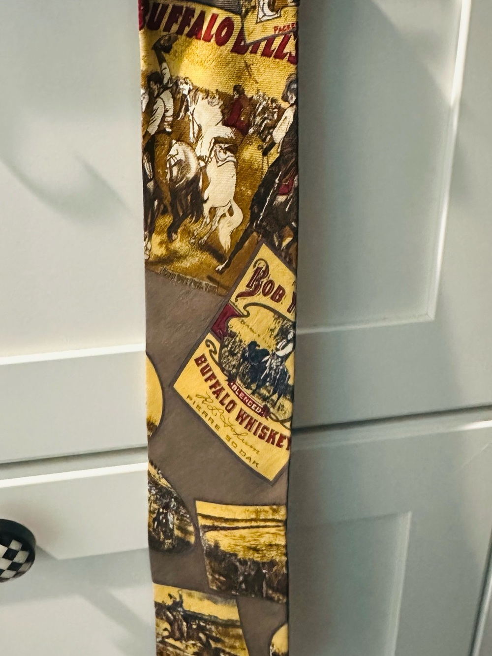 BOSS Silk Tie with Yellow and Brown Vintage Print